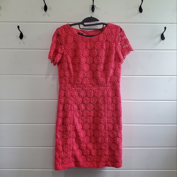 Talbots | Pink Floral Lace Cap Sleeve Dress - Picture 1 of 6